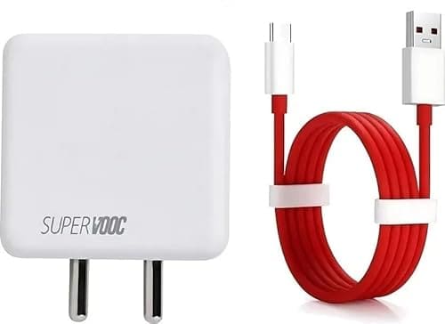 🛒 SuperVOOC 80W Fast Charging Adapter and Cable Set, USB-C Compatible with White Charger with Red Cable