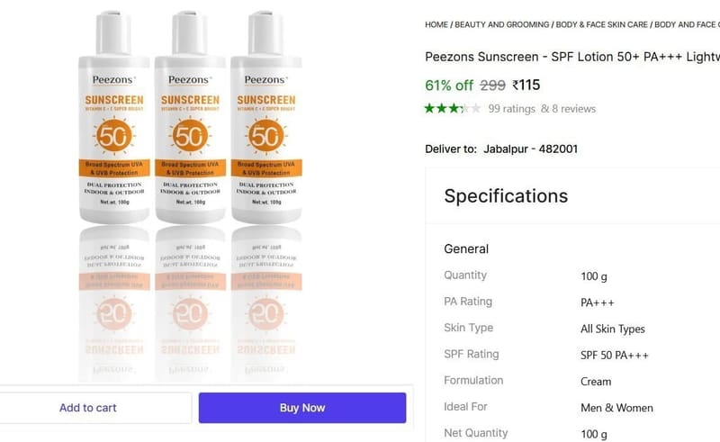 🔥  Peezons Pack Of 3 Sunscreen @ ₹115