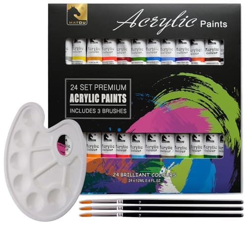🛒 STORE 2508 Acrylic Paint Set with 24 Tubes, Brushes and Palette