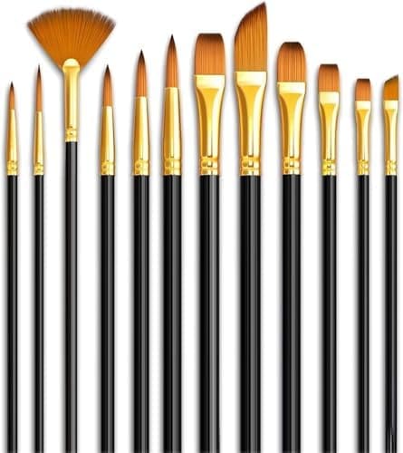 🛒 Eclet Craft 12-Piece Paint Brush Set – Professional Round Pointed Nylon Hair Brushes for Acrylic, Watercolor & Oil Painting (Basic Model)