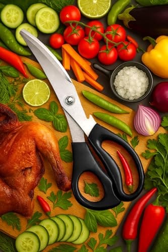 🛒 Top Chef All-Purpose Kitchen Scissors | Korean Kitchen Shears for Meat, Fish, Vegetables, Herbs & BBQ | Heavy-Duty 3Cr13 Stainless Steel (Black)