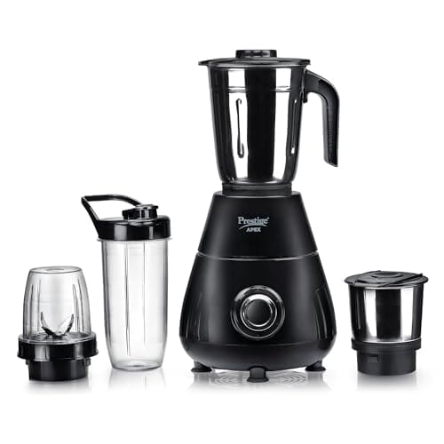 🛒 Prestige Apex Blendo 500 Watt Mixer Grinder with 4 Jars (2 Stainless Steel Jars + 2 Nutri Blend) | Super Efficient SS Blades | Black | 2Y Warranty | ISI Certified
