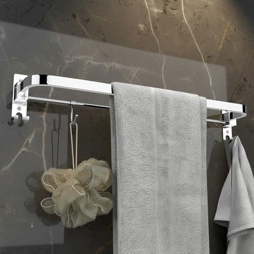 🛒 Plantex Stainless Steel Folding 24 Inch Single Towel Rod/Towel Holder for Bathroom with Hooks/Towel Hanger/Towel Stand/Bathroom Accessories - (24 Inch-Chrome)