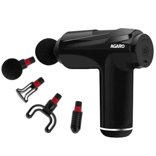 🛒 AGARO Primo Gun Massager, 4 Heads, 6 Speed, Rechargeable, Handheld, Deep Tissue Muscle Massager for Full Body Relief, Muscle Relaxation of Neck, Shoulder, Back, Foot for Men & Women, Black.