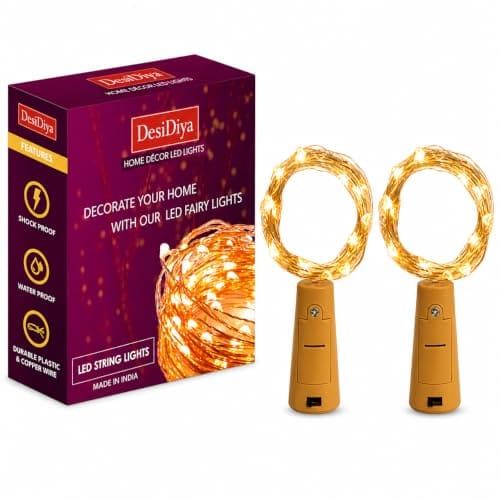 🛒 Desidiya® Bottle Lights with Cork, Mini Copper Wire, 24 LED Battery Operated String Decorative 200cm Fairy Light DIY Festive Decor for Diwali Wedding Party Decoration - Pack of 2 (Warm White)