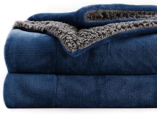 🛒 BSB HOME Polyester Micromink Summer Ac/Mild Winter/Heavy Winter Sherpa Blanket Super Soft Flannel Solid/Plain, Blue & Grey, Size 150 X 228 Cms (Approx 4X7 Ft) (Single), 200 TC