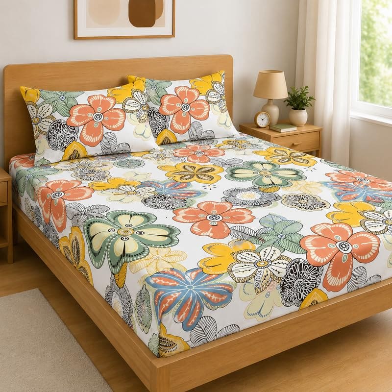 Premium Cotton Fitted Bedsheet King Size 78 x 72 x 8 Inches ...