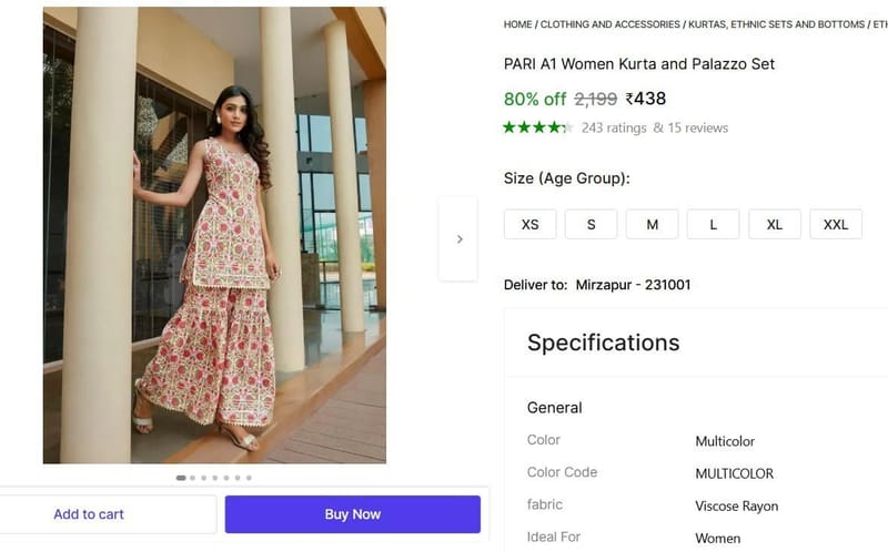🔥  Women's Kurta and Palazzo Set @ ₹438