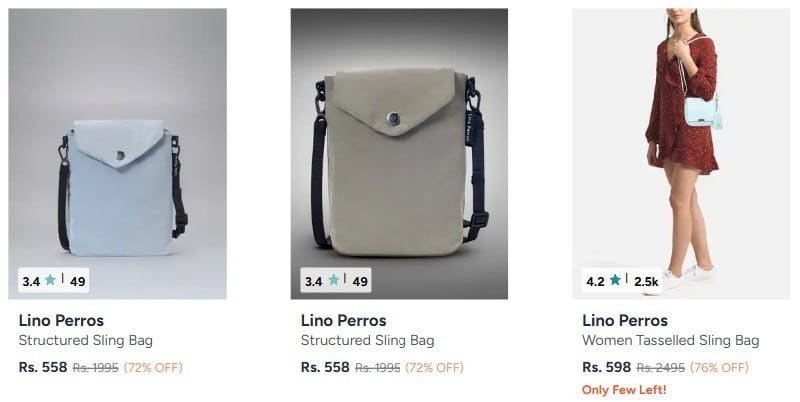 Myntra : Upto 76% off : Lino Perros Handbags