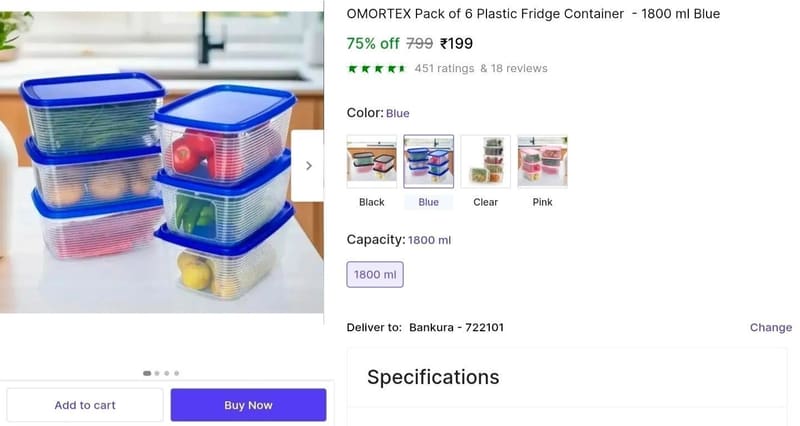 🔥  Pack of 6 Fridge Container at ₹199