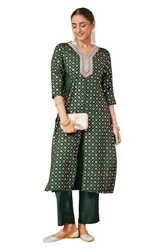 Janasya Women's Maroon Chanderi Silk Embellished Gold Printe...