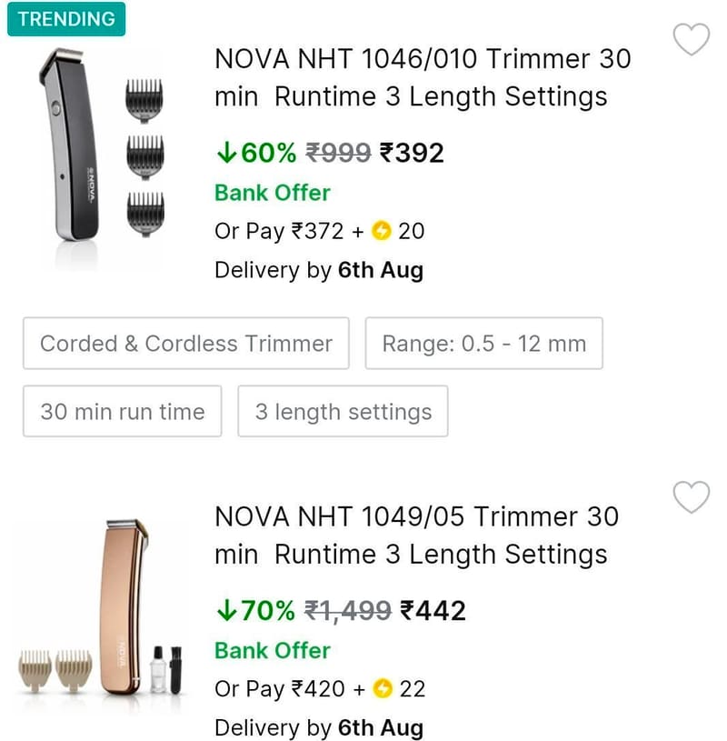 Flipkart | 🔹 Nova Trimmers – From ₹392