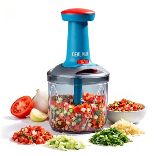🛒 DEAL NUT 1000 ml Manual Hand Press Vegetable Chopper for Kitchen, Premium Chopper 6 Stainless Steel Blades, Hand-Press Vegetable Chopper Multipurpose Speedy Chopper, Dry Fruit and Onion, Anti-Slip