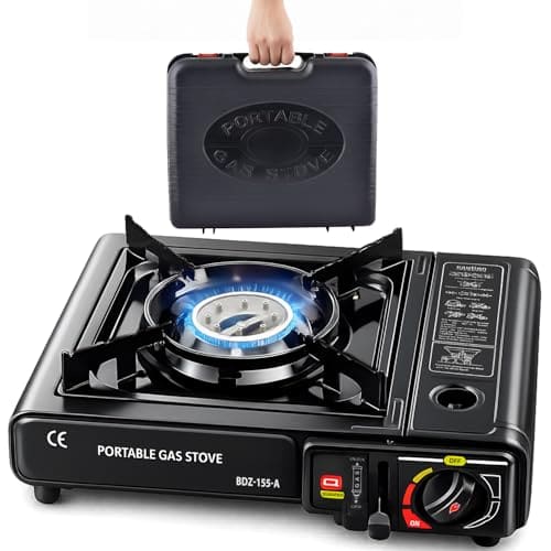 🛒 Hacer Portable Camping Gas Stove Cooking Gas burner with Carrying Case for Outdoor Camping Hiking Trekking - (Pack of 1, Black, 34 x 26 x 7.5 cm),Stainless Steel