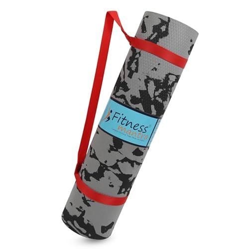 🛒 Fitness Mantra® 4mm Marble Design Anti Skid Yoga Mat for Men & Women| Qnty.-1 Pcs.|,Ethylene Vinyl Acetate,Grey