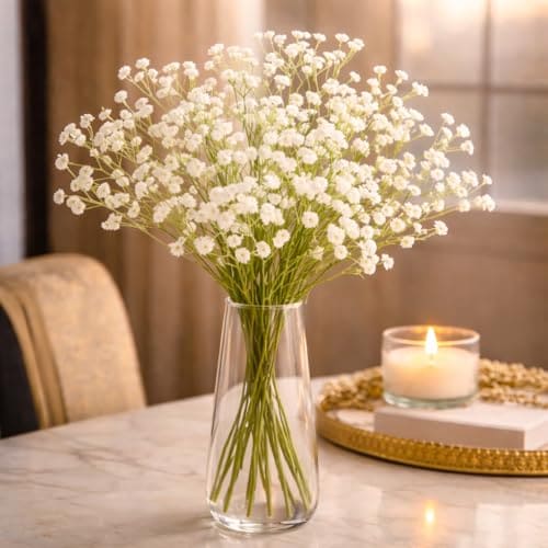 🛒 Akaar Artificial Babys Breath gypsophila Flower Sticks Fake Bunch Decor Items for Home, Room, Diwali Decoration, Plants and Craft Items Corner (Without Vase Pot)- Pack of 1 Sticks (H: Approx. 2FT)