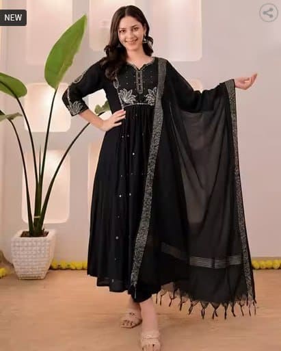 🔥 TEXSTILE Women Embroidered A-Line Kurta Suit Set