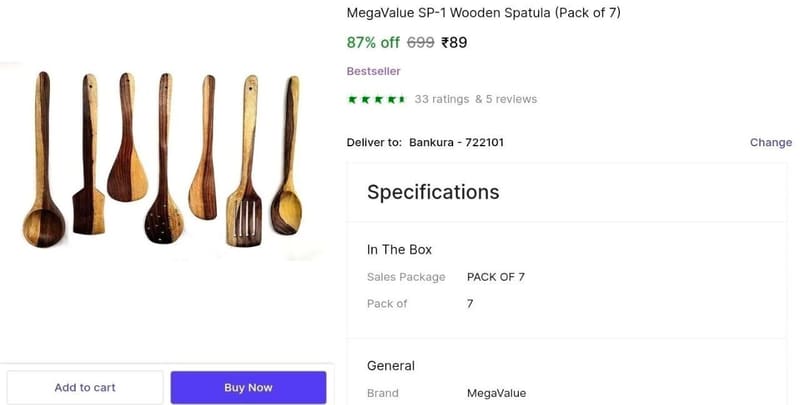 🔥Pack of 7 Wooden Spatula at ₹89