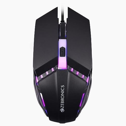 🛒 ZEBRONICS PHERO Wired Gaming Mouse with up to 1600 DPI, Rainbow LED Lights, DPI Switch, High Precision, Plug & Play, 4 Buttons