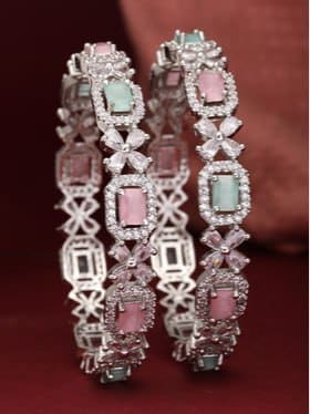 🔥 ZENEME Set Of 2 Rhodium-Plated AD-Studded Bangles