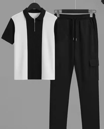 🔥 BUDA JEANS CO Men Colourblock T-Shirt & Pants Co-Ord Set