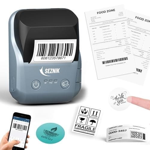 🛒 SEZNIK DEV Bluetooth Thermal Label + Receipt Printer for Business | Inkless Mini | 203 DPI | Mobile, Desktop Compatible | Upto 2 inch Print | Lifetime Free Label Print App | 1 Year Warranty