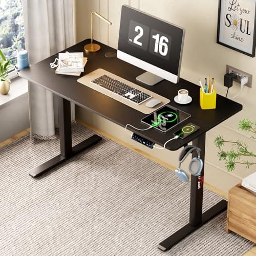 🛒 Lukzer Electric Height Adjustable Desk with USB & Type-C Port Ergonomic Work from Home Study Table Digital Display Advance Memory Preset Table (EST-003/UC-Black & Black/120 x 60 cm) 3 Years Warranty
