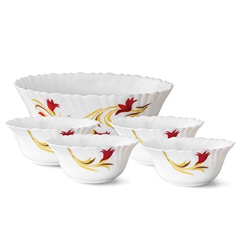 Larah by BOROSIL Opalware Floral Pudding Set - White