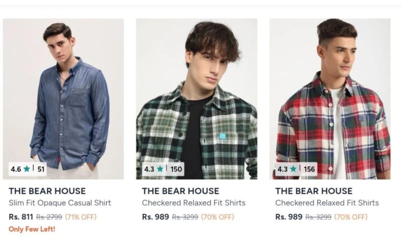 Myntra: upto 75% off The bear house shirts