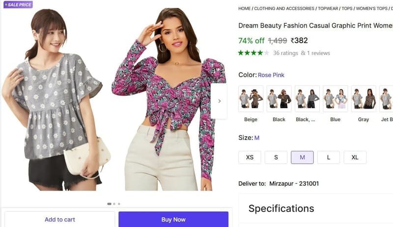 🔥  Casual Graphic Print Women Grey & Pink Top @ ₹382