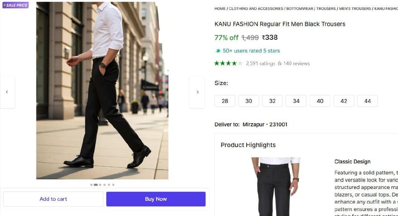 🔥  Regular Fit Men Black Trousers @ ₹338