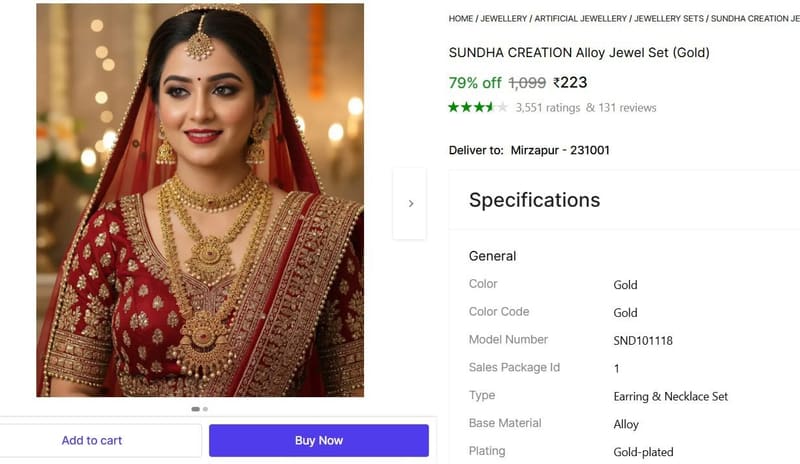 🔥  Alloy Jewel Set (Gold) @ ₹223