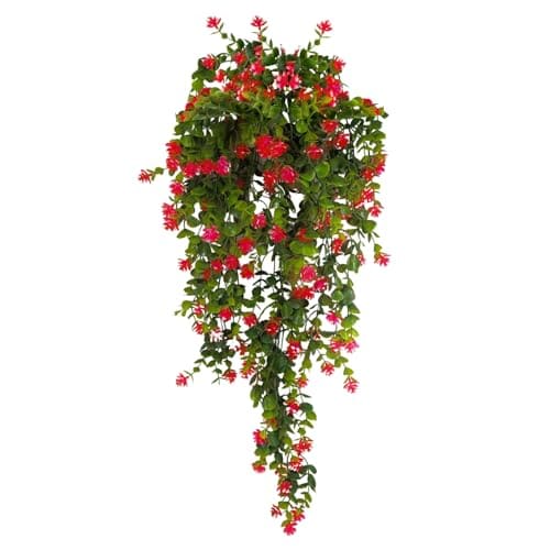🛒 Tdas Artificial Hanging Plants Leaves Eucalyptus Ivy Garlands Plant Greenery Vine Creeper Home Decor Door Wall Balcony Decoration Party Festival - 1 Pcs (Red)