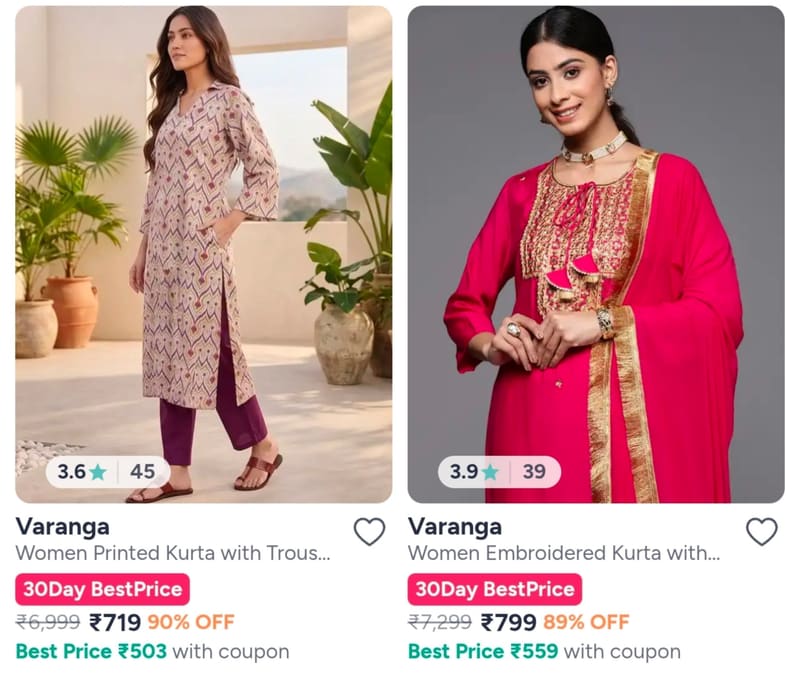 LOOT🔥🔥 UPTO 90% OFF Varanga Kurta Sets