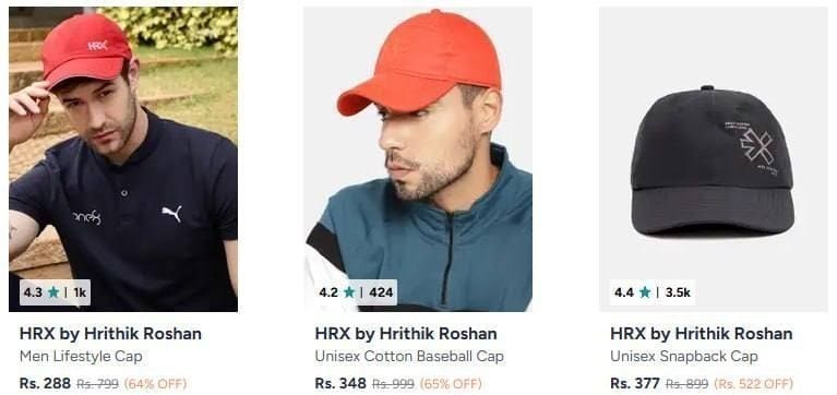 UPTO 87% OFF On HRX By Hrithik Roshan Caps