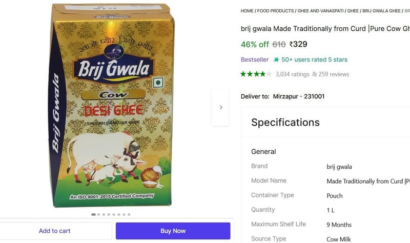 🔥  1Ltr Pure Cow Ghee @ ₹329