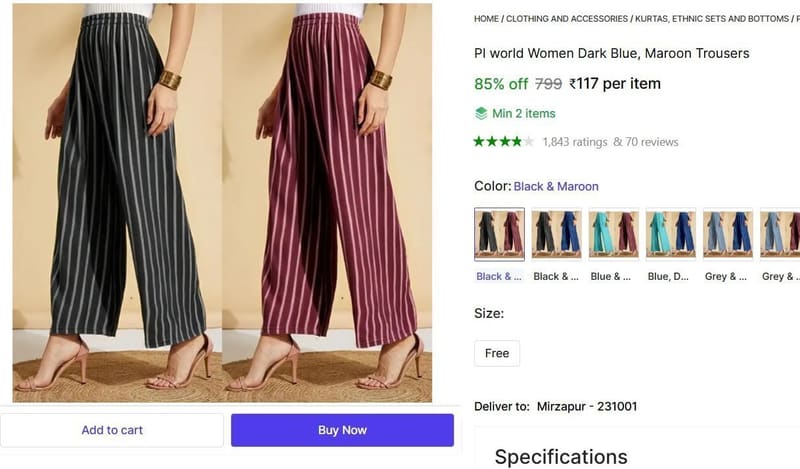 🔥  Women's Black, Red Trousers @ ₹117