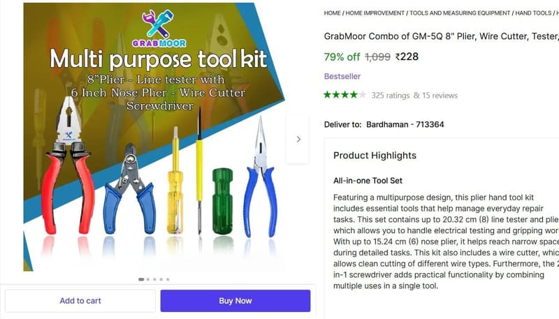 🔥  Hand Tool Kit (5 Tools) @ ₹228