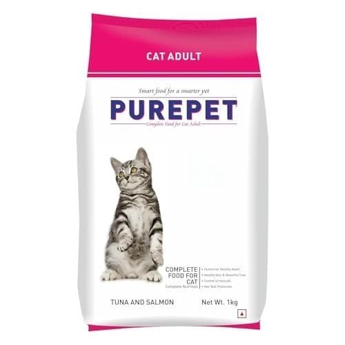 🛒 Purepet Adult Dry Cat Food 1kg | Tuna & Salmon Flavour | Hairball Protection | Heart Care with Taurine | Skin Health