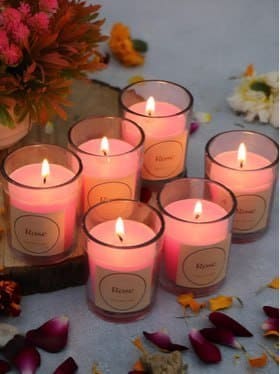 🔥 EarthCraft Set of 6 Glass Candles Votive Scented Glass Candles (Rose Fragrance)