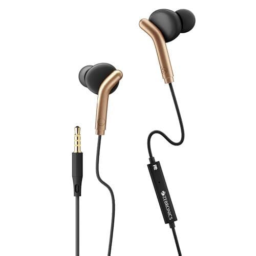 🛒 ZEBRONICS Bro 3.5Mm Wired in Ear Earphones, in-Line Mic, Deep Bass, 1.2M Strong and Long Lasting Cable, Light Weight, Compatible with Mobile | Tablet | Laptop (Black + Gold)