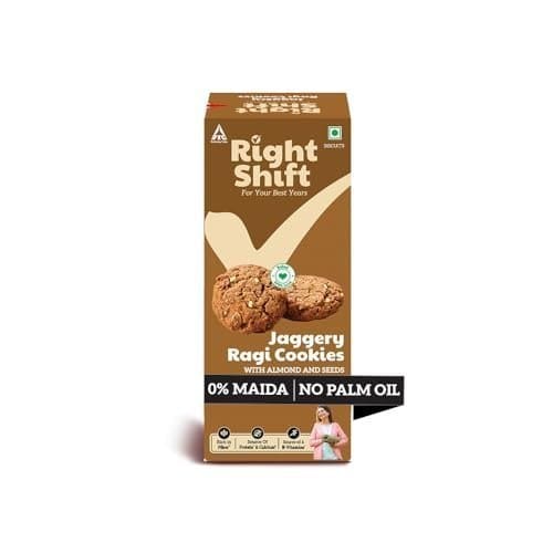 🛒 Right Shift Jaggery Ragi Cookies, 100g | No Palm Oil, No Maida, No Refined Sugar | High Fibre Digestives | Guilt Free Snacks for Adults