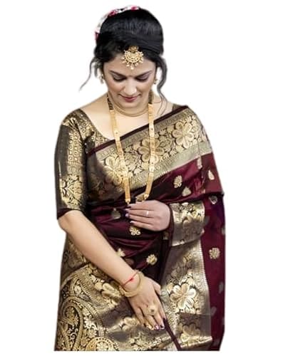 🛒 C J Enterprise Women's Banarasi Saree Pure Kanjivaram Silk Saree Soft Design Wear Pattu Sarees Latest Cotton With Blouse Piece for Wedding sadi new ladies 2026