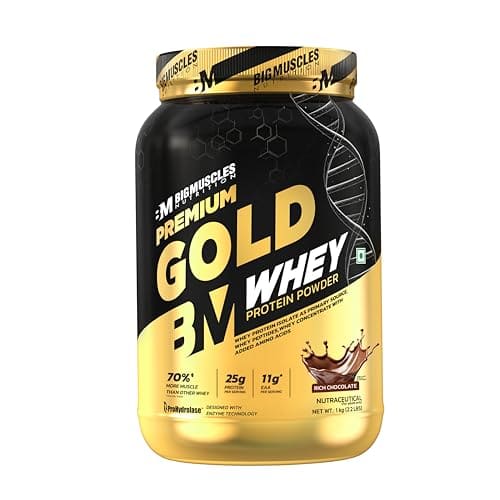 🛒 Bigmuscles Nutrition Premium Gold Whey [1Kg] | Informed Choice UK Certified | Isolate Whey Protein Blend | 25g Protein | 11g EAA | ProHydrolase Enzyme Technology [Rich Chocolate]