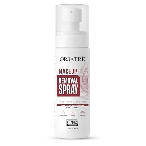 🛒 Orgatre Makeup Removal Spray for Women | Makeup Cleansing Water with Vitamin C, Niacinamide, Almond Oil & Retinol | Removes Waterproof Makeup, SPF & Impurities | Soft & Glowing Skin | 100ml