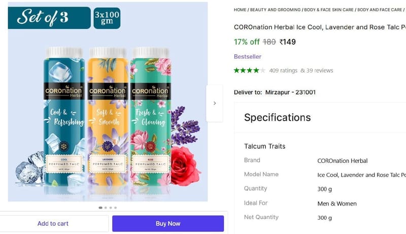🔥  Coronation Talc Combo (3x100g) @ ₹149