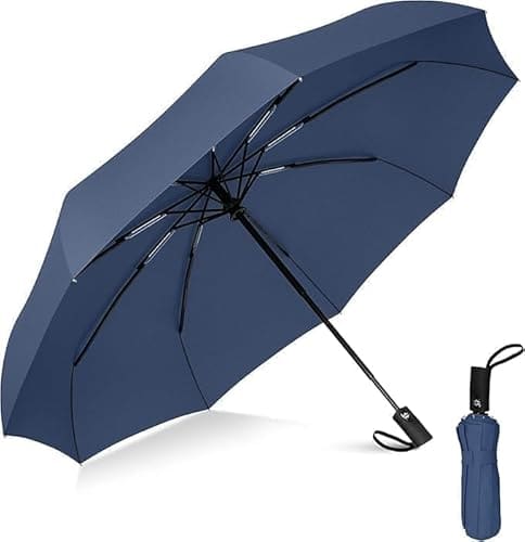 🛒 Kerok Portable Auto Travel Umbrella - Windproof for Rain, Strong for Wind, Auto Open/Close Button, Perfect Car Umbrella for Men & Women (BLUE)