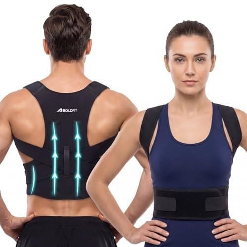 🛒 Boldfit Posture Corrector Belt for Men & Women, Adjustable Back Brace for Upper Back & Shoulder Support, Breathable Back Straightener Belt with Soft Pads for Neck & Back Pain