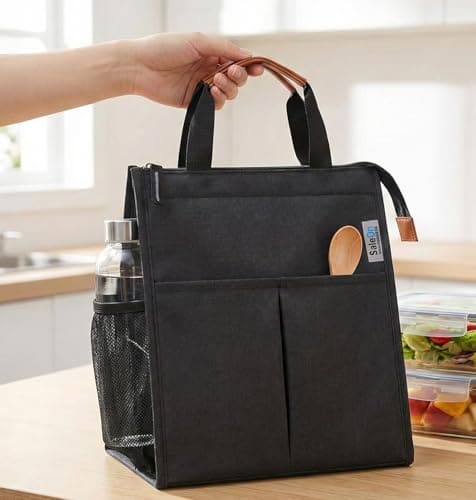 🛒 SaleOn Insulated Lunch Bag for Women & Men | Waterproof Soft Cooler Tote | Leakproof, Reusable with Pockets | Thermal Lunch Box for Office, Travel, Picnic (Charcoal Grey)