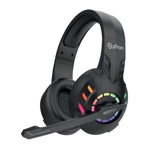 🛒 pTron Studio Sports Wireless BT Gaming Over-Ear Headphones, 30MS Low-Latency for Thrilling Gaming Experience, RGB Lights, Boom HD Mic w/AI ENC, 60Hr Playtime, Punchy Sound, Type-C Fast Charging(Sable)